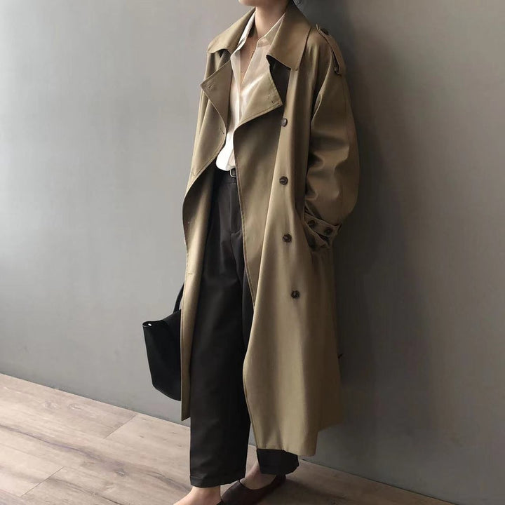 Damen Wasserabweisender Longline Doppelreiher Trench Coat - Khaki