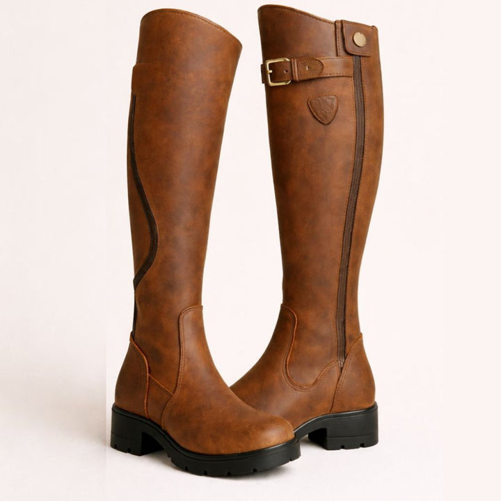 Damen Wasserdichte Stiefel Kniehoch mit Schnalle - Brown