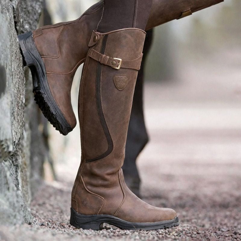 Damen Wasserdichte Stiefel Kniehoch mit Schnalle - Dark Brown