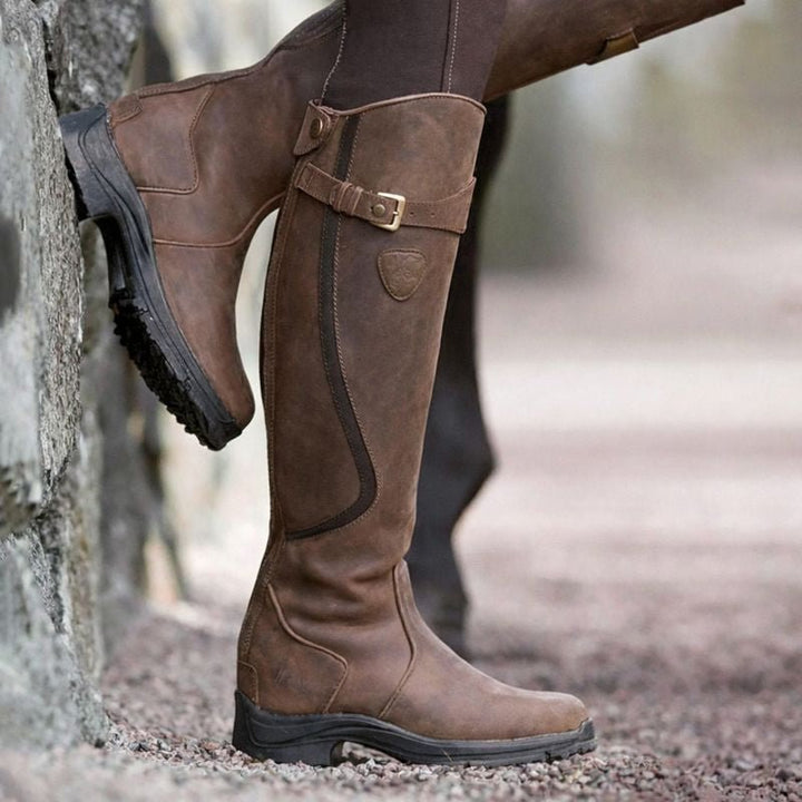 Damen Wasserdichte Stiefel Kniehoch mit Schnalle - Dark Brown