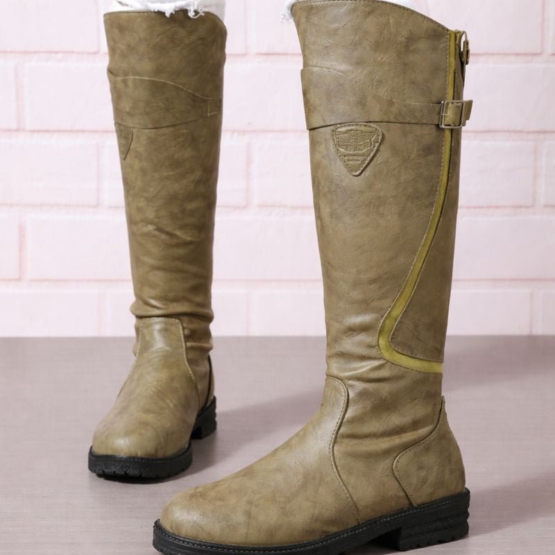 Damen Wasserdichte Stiefel Kniehoch mit Schnalle - Green
