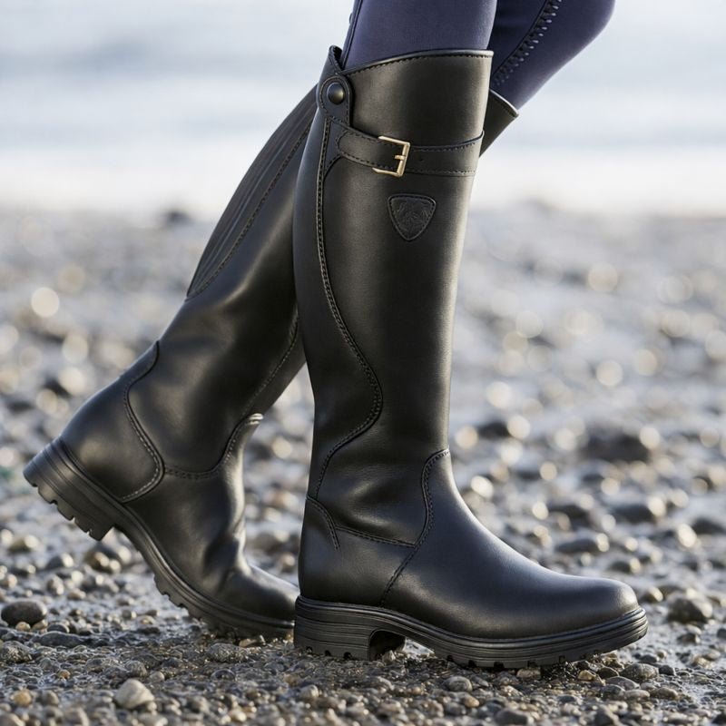 Damen Wasserdichte Stiefel Kniehoch mit Schnalle - Black