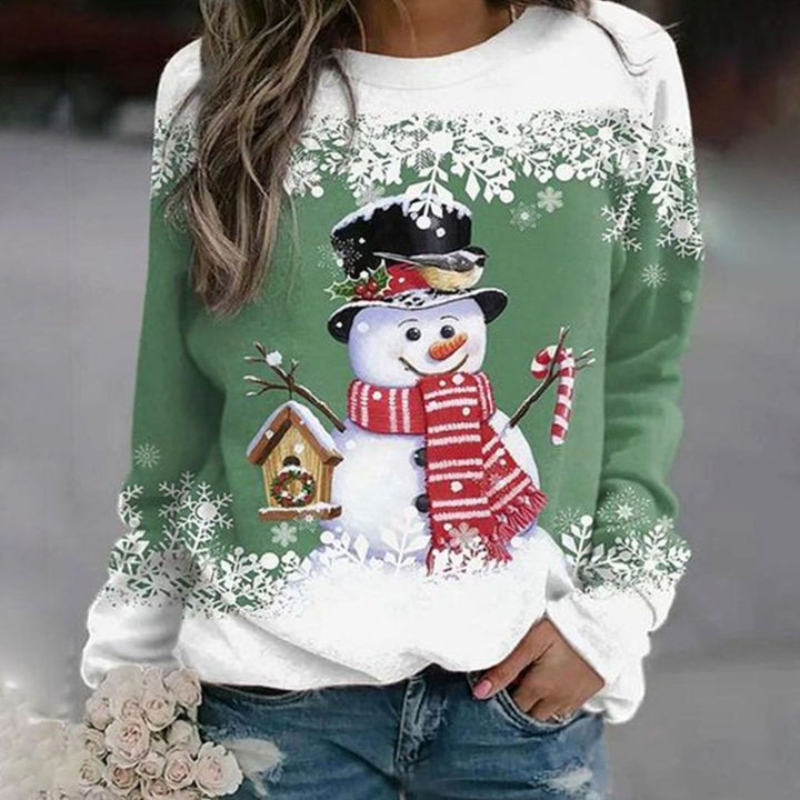 Damen Weihnachts-Sweatshirt mit Schneemann-Motiv lockere Passform - Grün