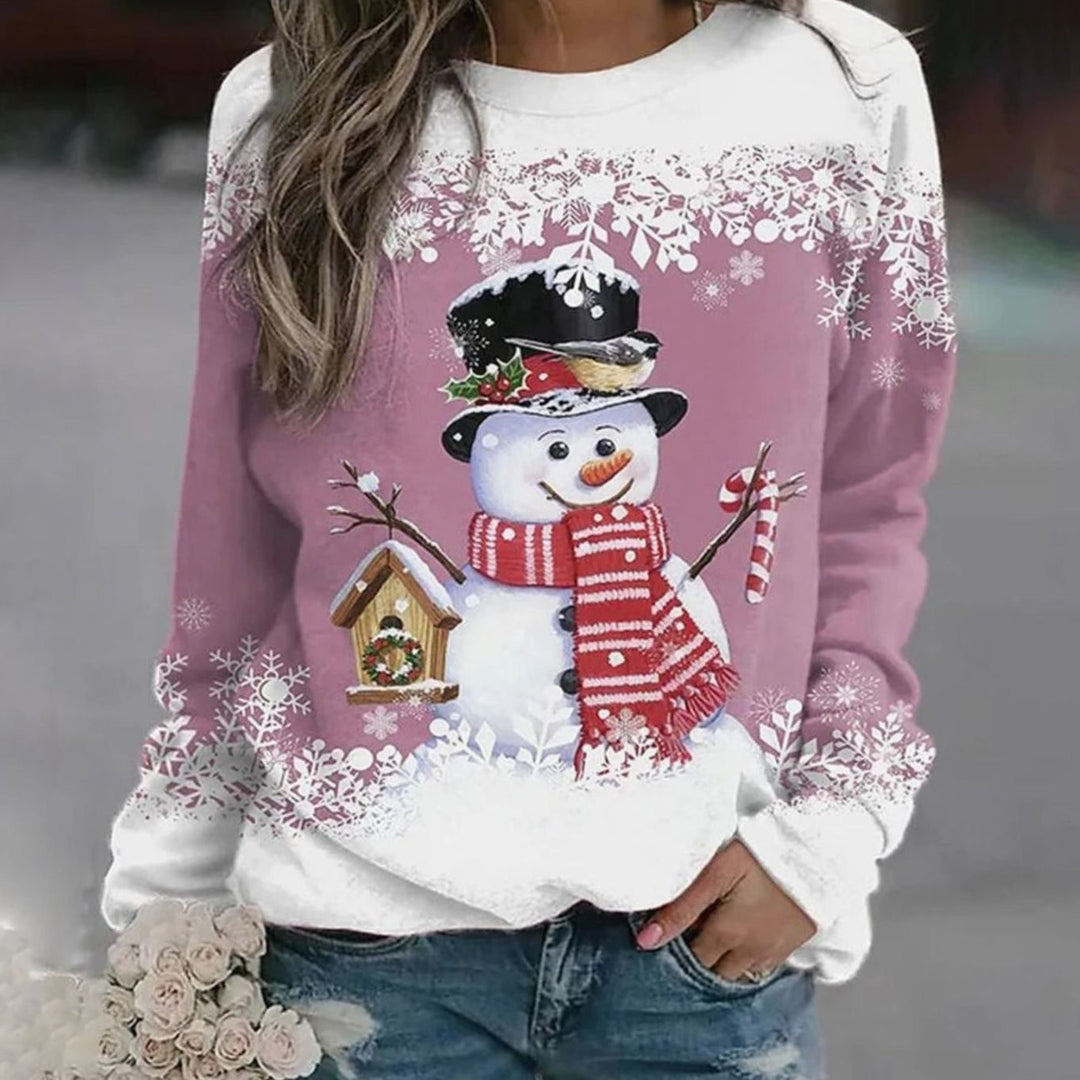 Damen Weihnachts-Sweatshirt mit Schneemann-Motiv lockere Passform - Rosa