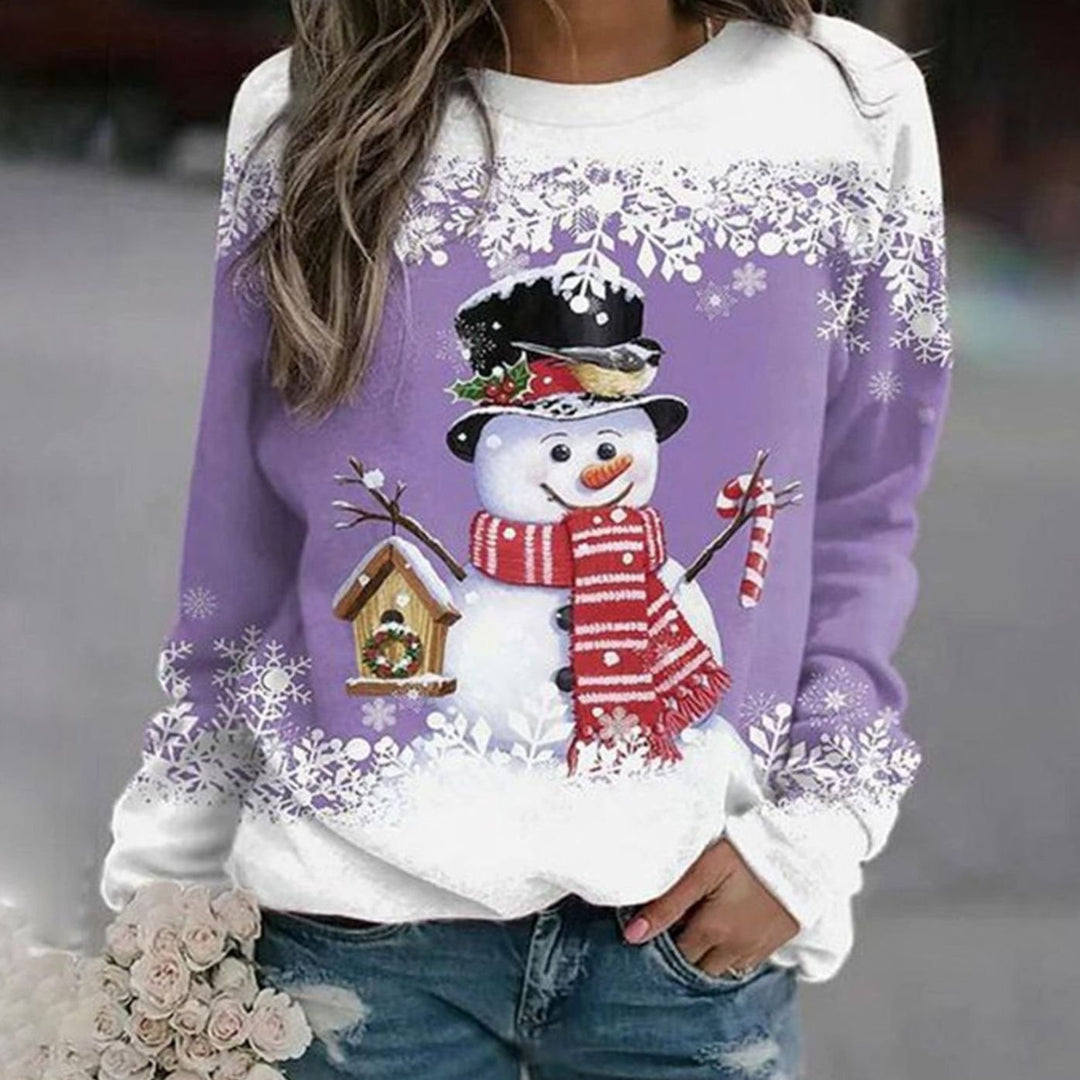 Damen Weihnachts-Sweatshirt mit Schneemann-Motiv lockere Passform - Lila
