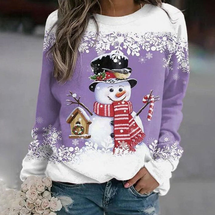 Damen Weihnachts-Sweatshirt mit Schneemann-Motiv lockere Passform - Lila