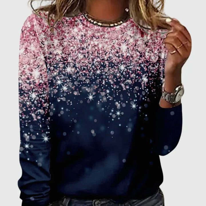 Damen Weihnachtspullover mit funkelndem Sternenmuster Festlicher Langarmshirt - Rosa