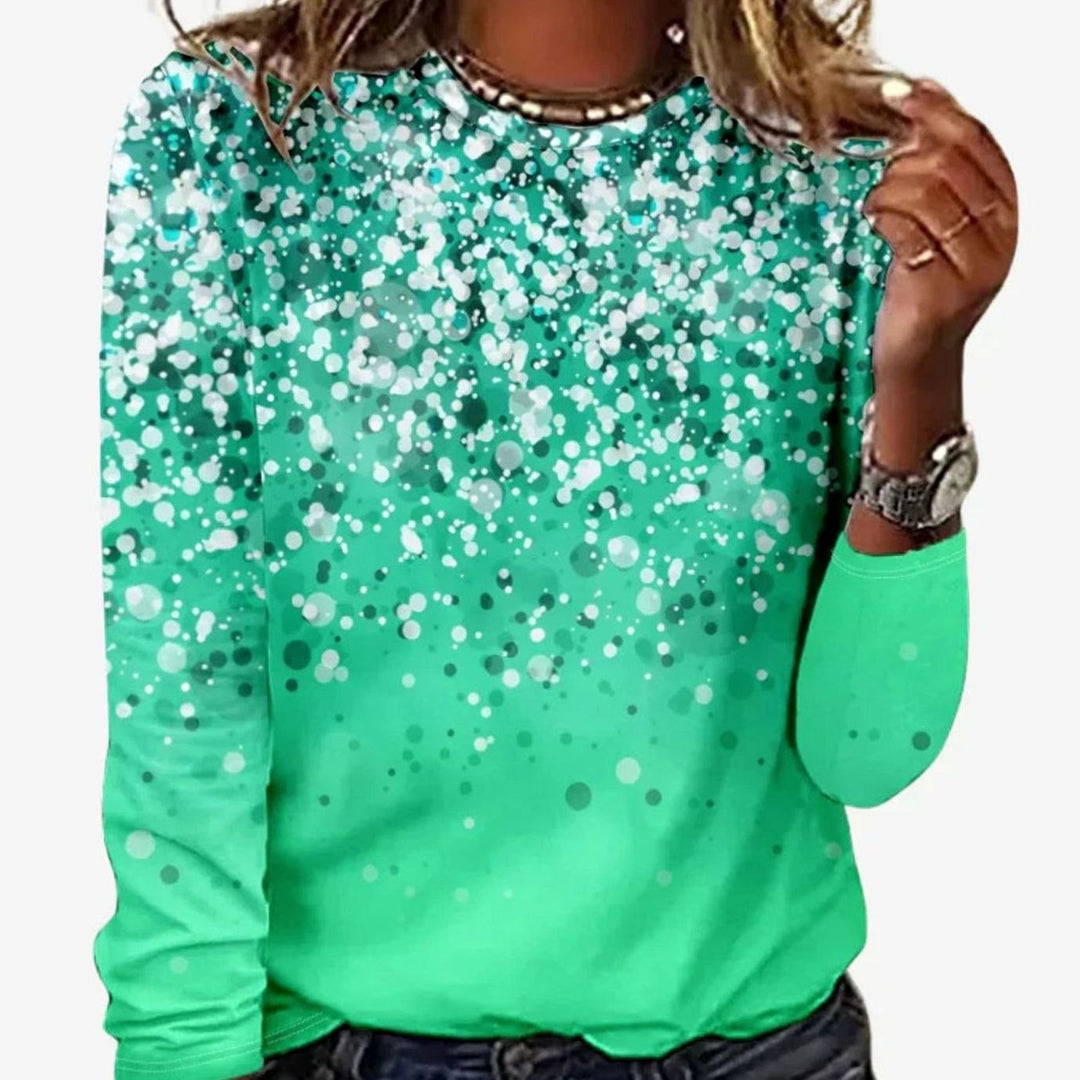 Damen Weihnachtspullover mit funkelndem Sternenmuster Festlicher Langarmshirt - Grün