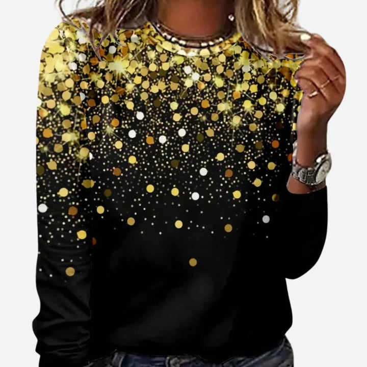 Damen Weihnachtspullover mit funkelndem Sternenmuster Festlicher Langarmshirt - Gelb