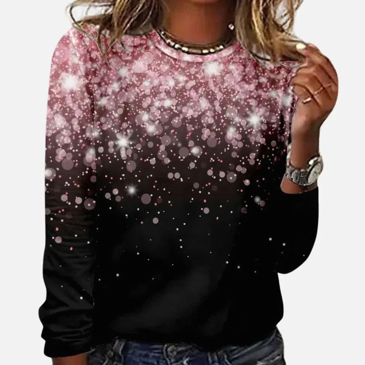Damen Weihnachtspullover mit funkelndem Sternenmuster Festlicher Langarmshirt - Schwarz
