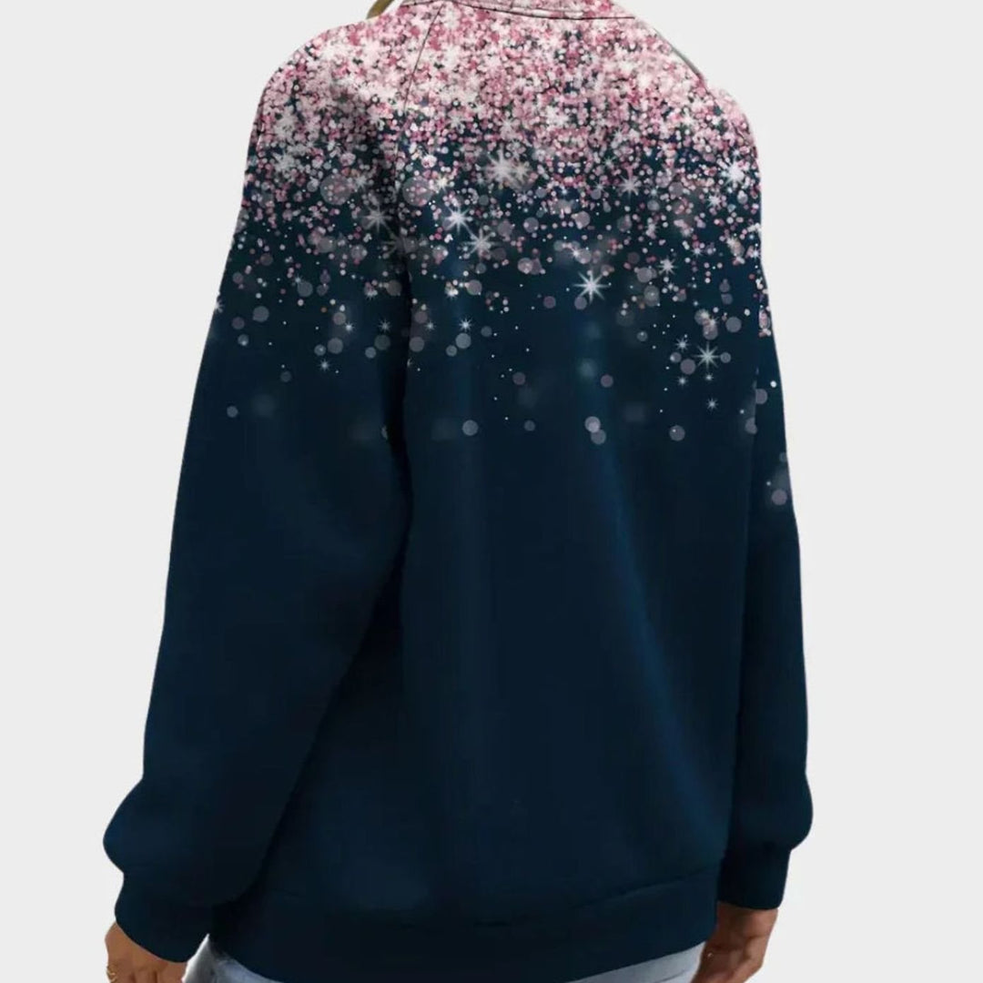 Damen Weihnachtspullover mit funkelndem Sternenmuster Festlicher Langarmshirt