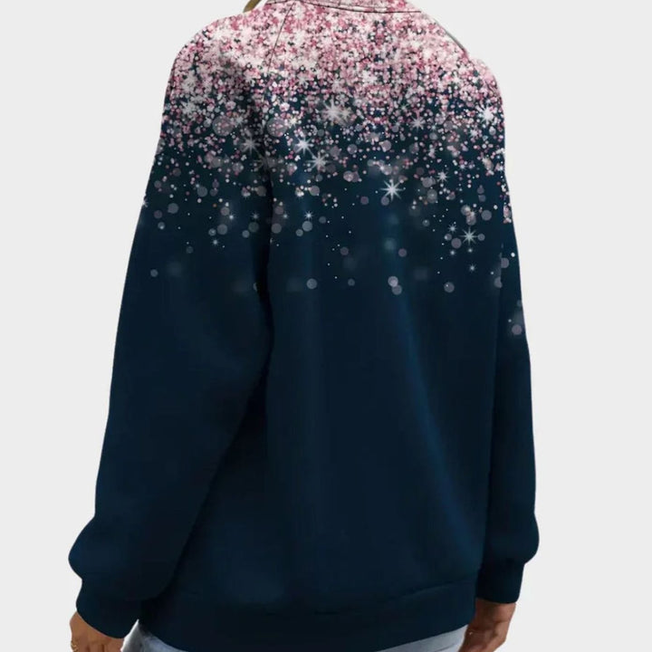 Damen Weihnachtspullover mit funkelndem Sternenmuster Festlicher Langarmshirt