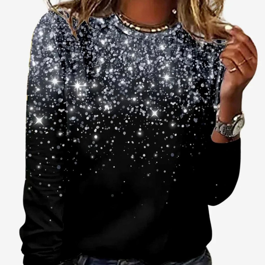Damen Weihnachtspullover mit funkelndem Sternenmuster Festlicher Langarmshirt - Grau