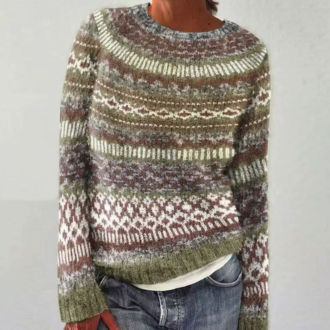 Damen Weihnachtspullover mit Rentiermotiv Lockerer Strickpullover - Olivgrün