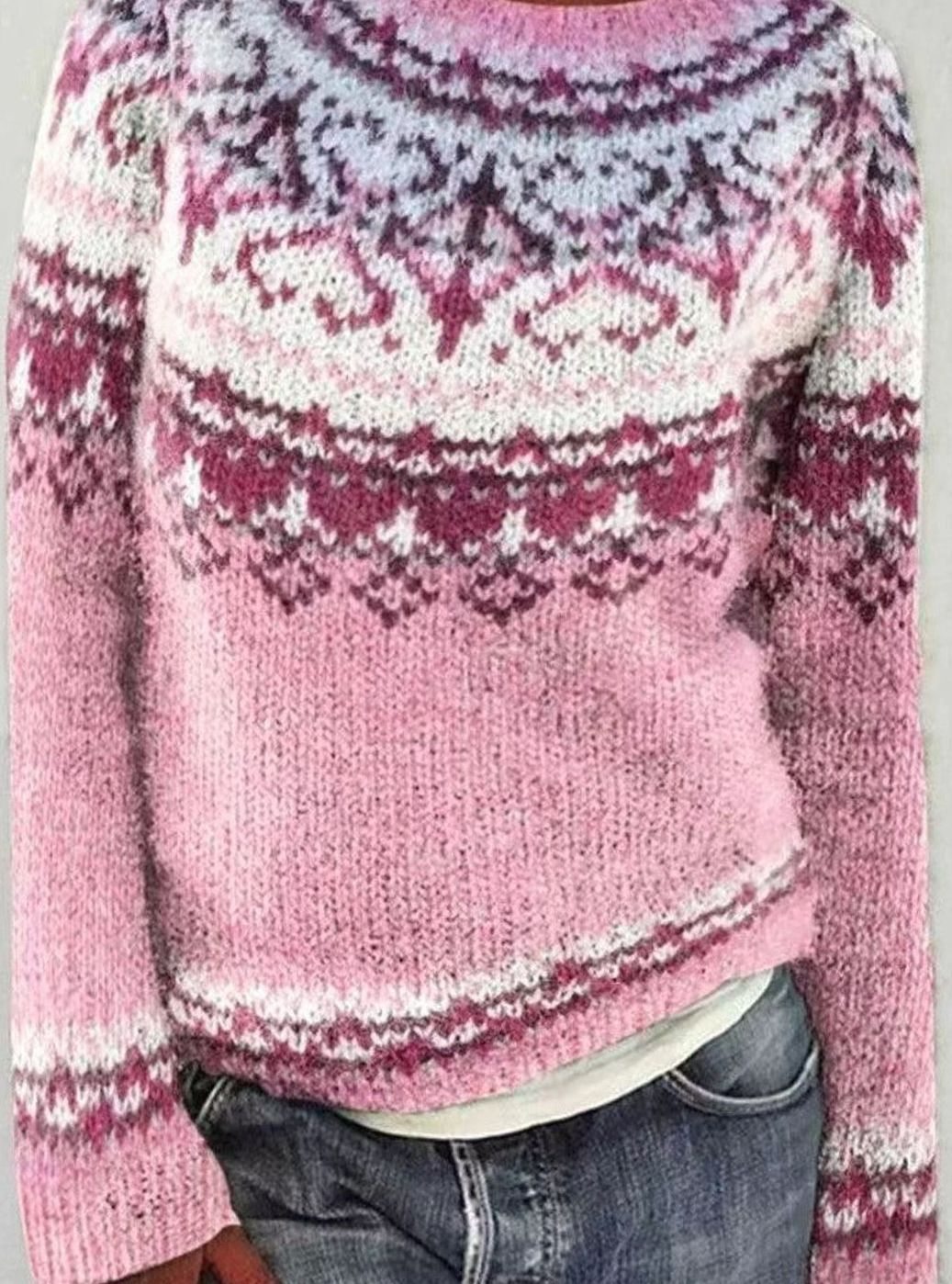 Damen Weihnachtspullover mit Rentiermotiv Lockerer Strickpullover - Hellrosa
