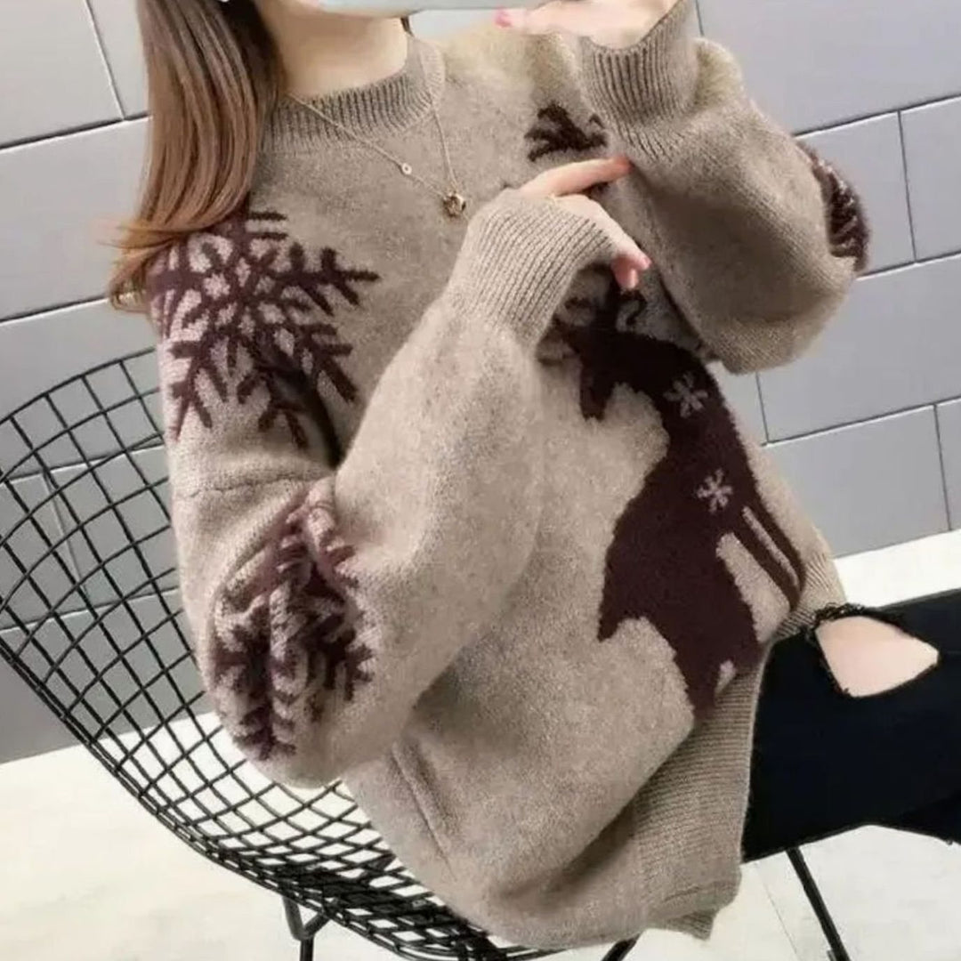 Damen Weihnachtspullover mit Rentiermotiv Oversized Strickpullover