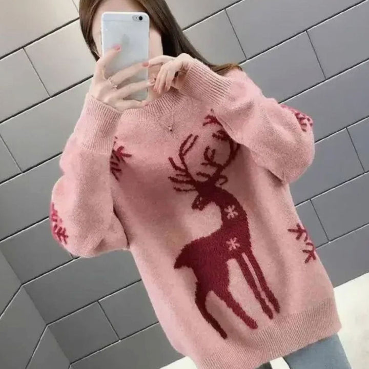 Damen Weihnachtspullover mit Rentiermotiv Oversized Strickpullover