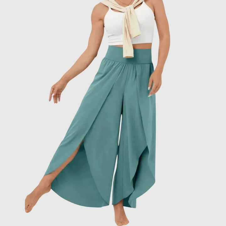 Damen Weitbeinige Boho-Hose mit Schlitzdesign Hochbund
