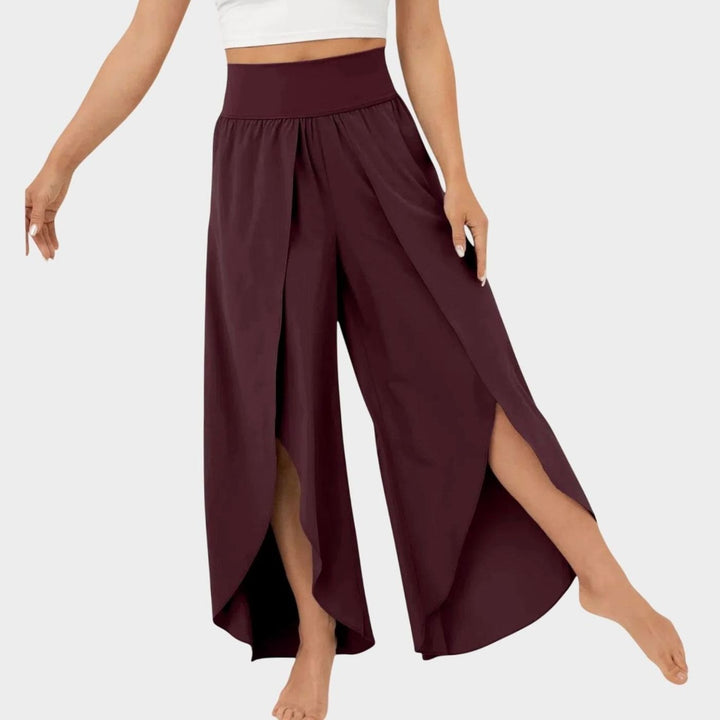 Damen Weitbeinige Boho-Hose mit Schlitzdesign Hochbund