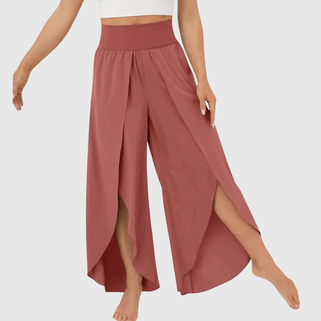 Damen Weitbeinige Boho-Hose mit Schlitzdesign Hochbund - Rot