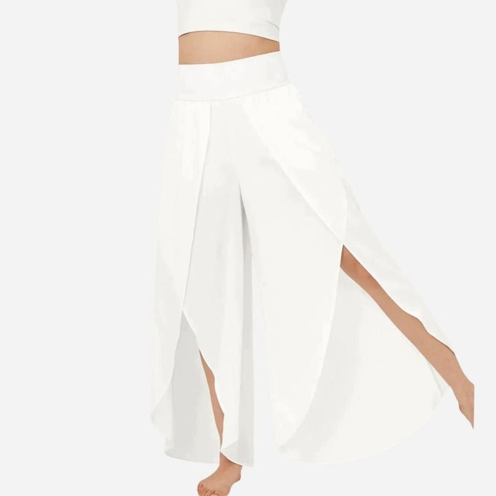 Damen Weitbeinige Boho-Hose mit Schlitzdesign Hochbund - Weiß