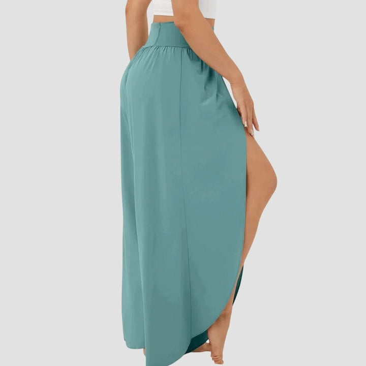 Damen Weitbeinige Boho-Hose mit Schlitzdesign Hochbund