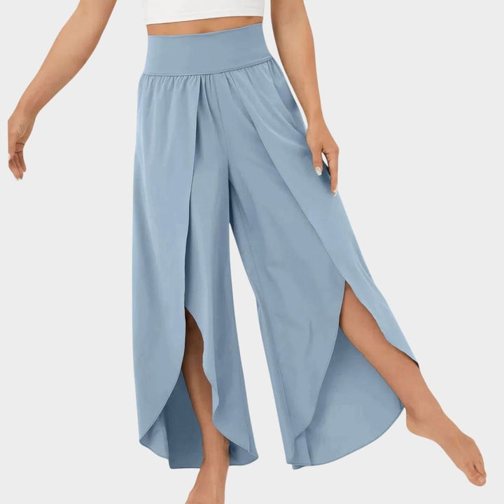 Damen Weitbeinige Boho-Hose mit Schlitzdesign Hochbund - Blau