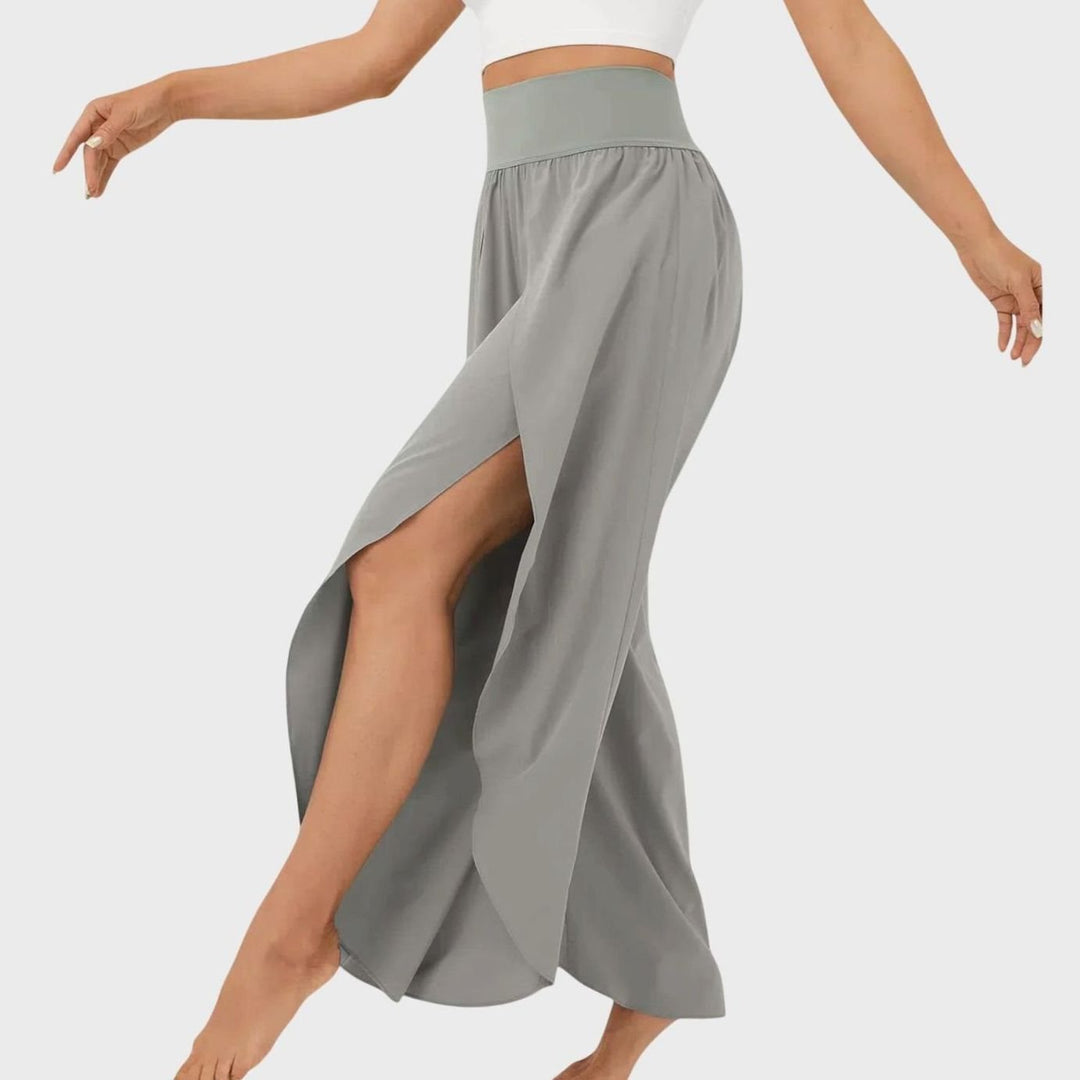 Damen Weitbeinige Boho-Hose mit Schlitzdesign Hochbund - Grau