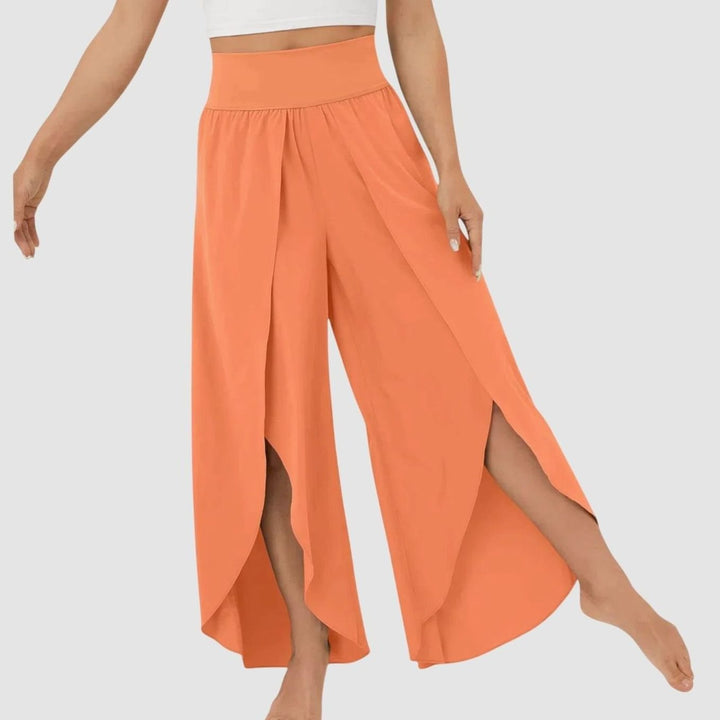 Damen Weitbeinige Boho-Hose mit Schlitzdesign Hochbund - Orange