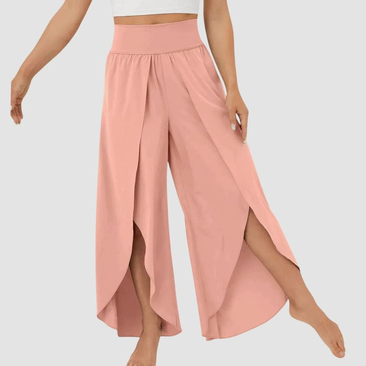 Damen Weitbeinige Boho-Hose mit Schlitzdesign Hochbund - Pink