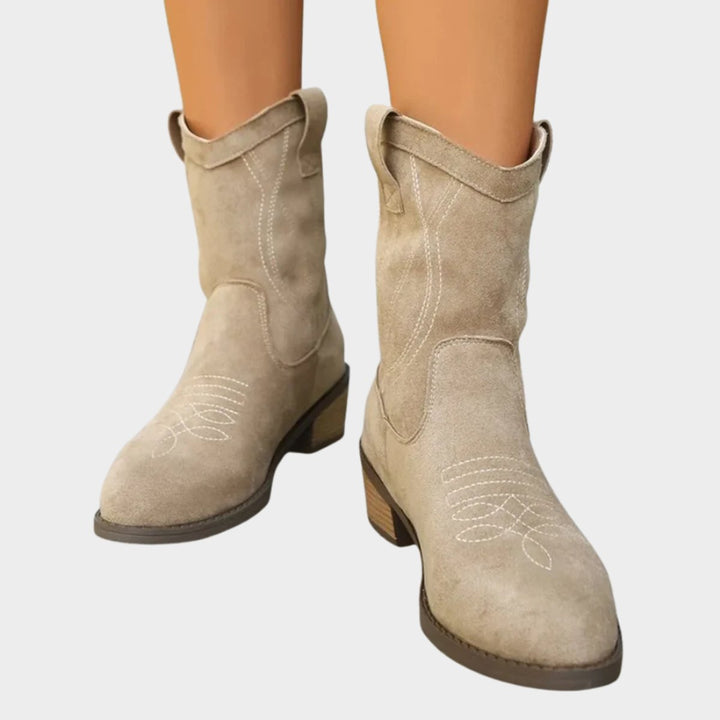 Damen Western Ankle Boots Stiefeletten mit Steppdetails