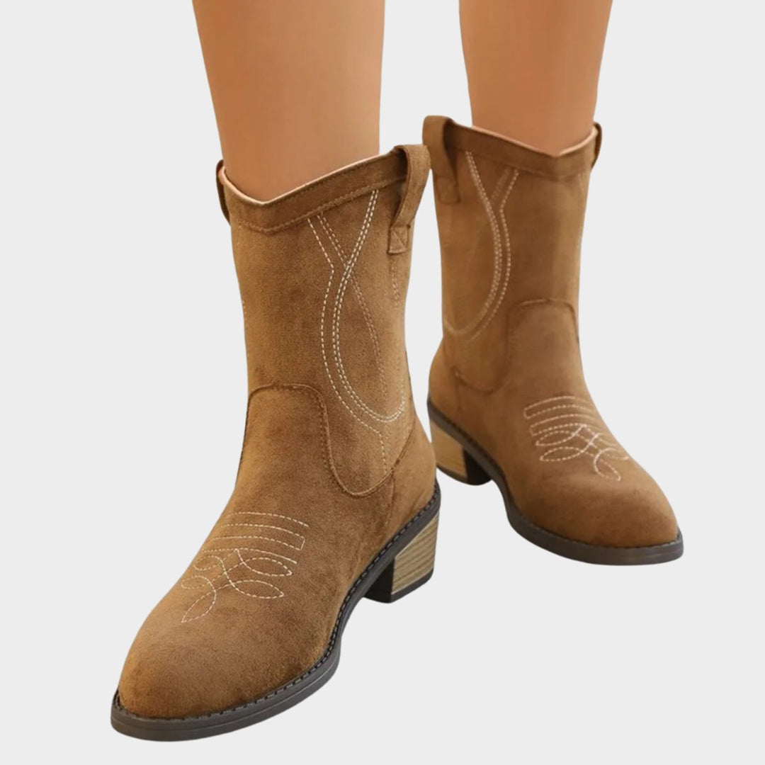 Damen Western Ankle Boots Stiefeletten mit Steppdetails