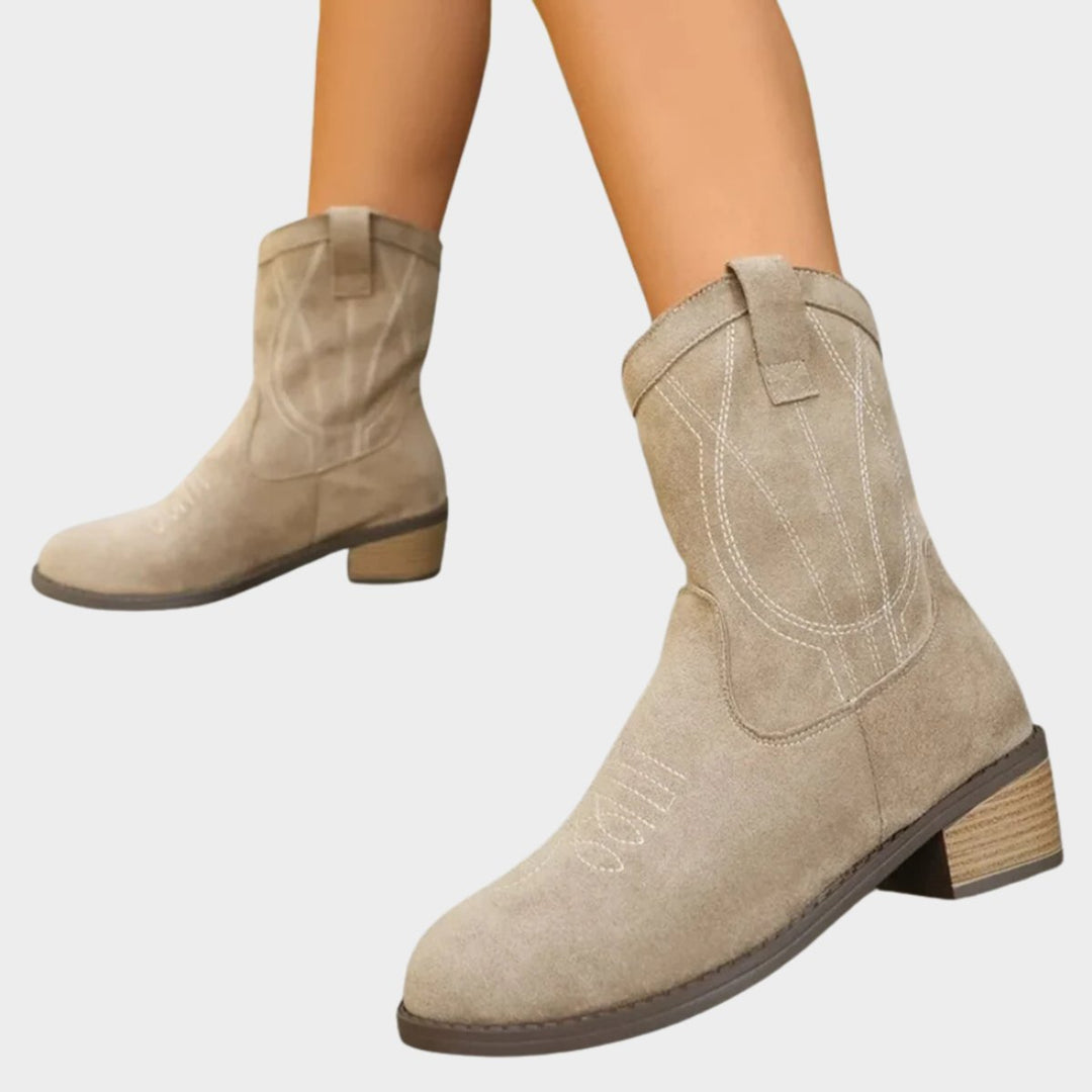 Damen Western Ankle Boots Stiefeletten mit Steppdetails