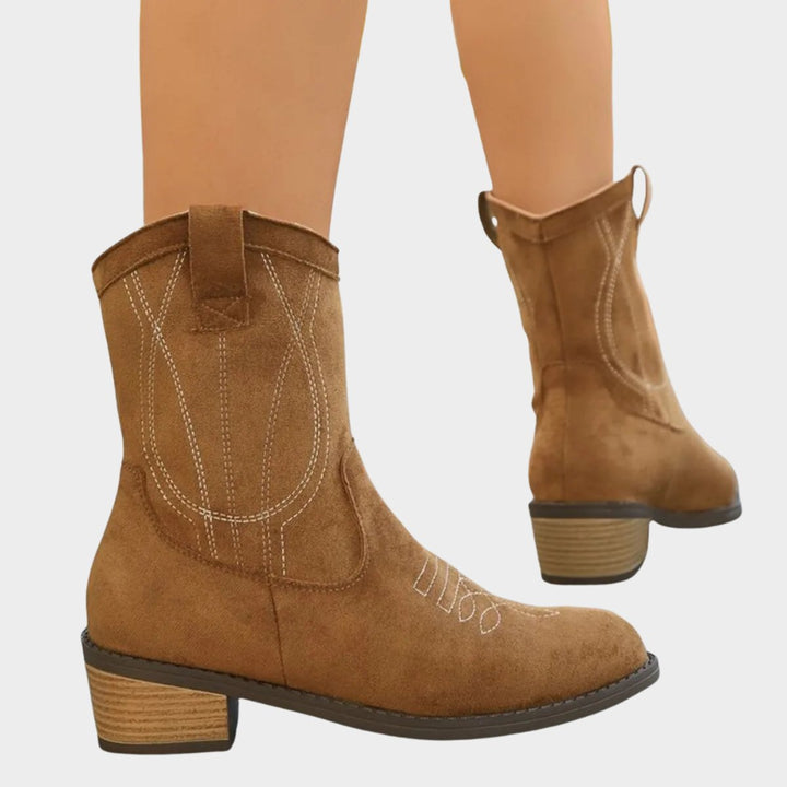 Damen Western Ankle Boots Stiefeletten mit Steppdetails