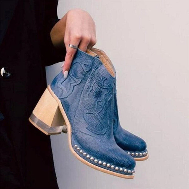 Damen Western Stiefel Blockabsatz Leder Nieten - Capri Blue