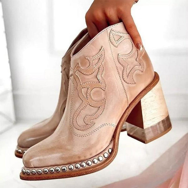Damen Western Stiefel Blockabsatz Leder Nieten
