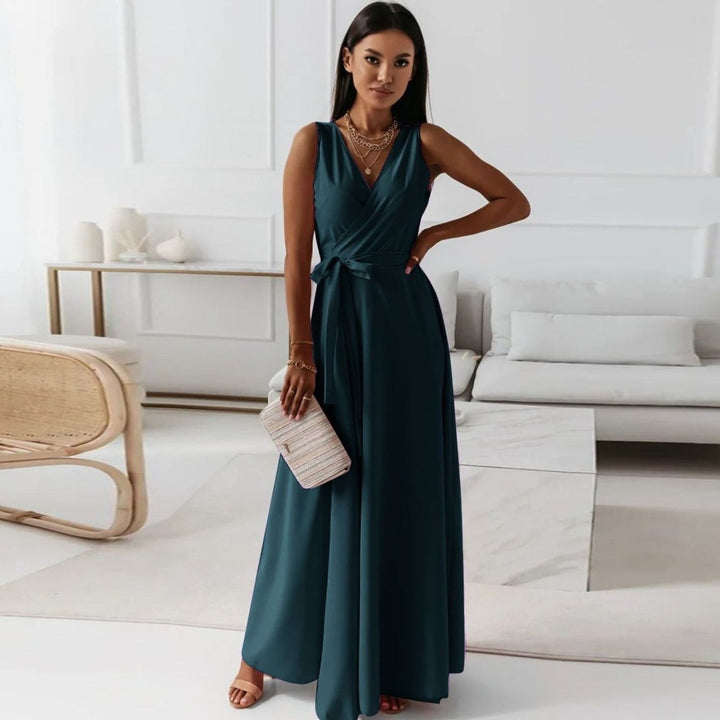 Damen Wickel-Maxi-Kleid für Hochzeitsgäste Ärmellos V-Ausschnitt - Dunkelgrün