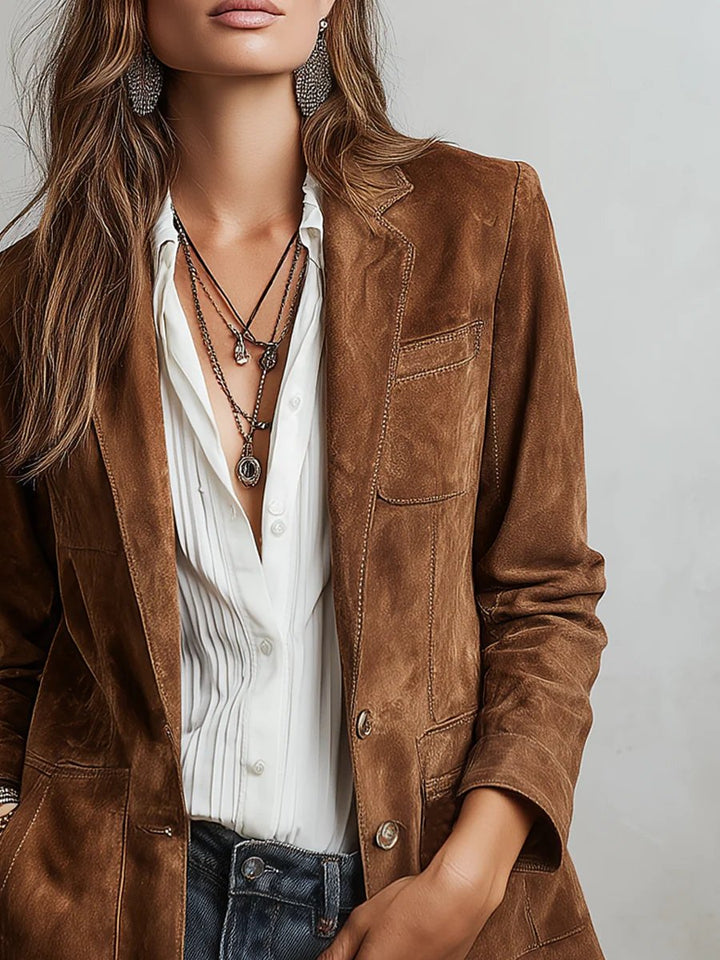 Damen Wildleder Blazer Tailliert Vintage Stil