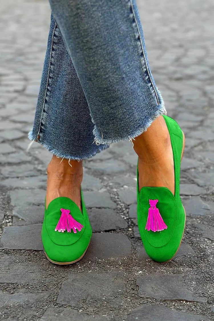 Damen Wildleder Quasten Loafer flache Slipper - Green