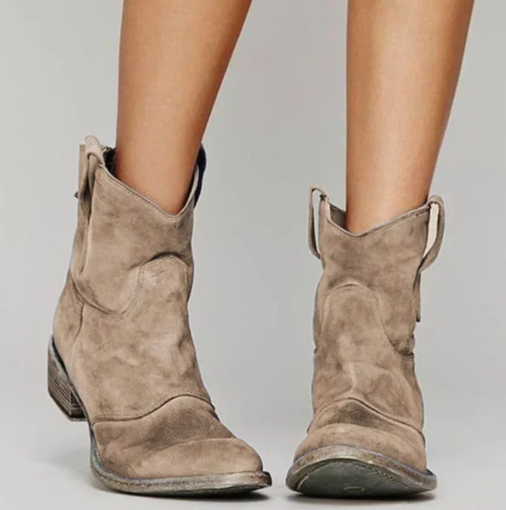 Damen Wildleder-Westernstiefel für einen stilvollen Look mit niedrigem Absatz