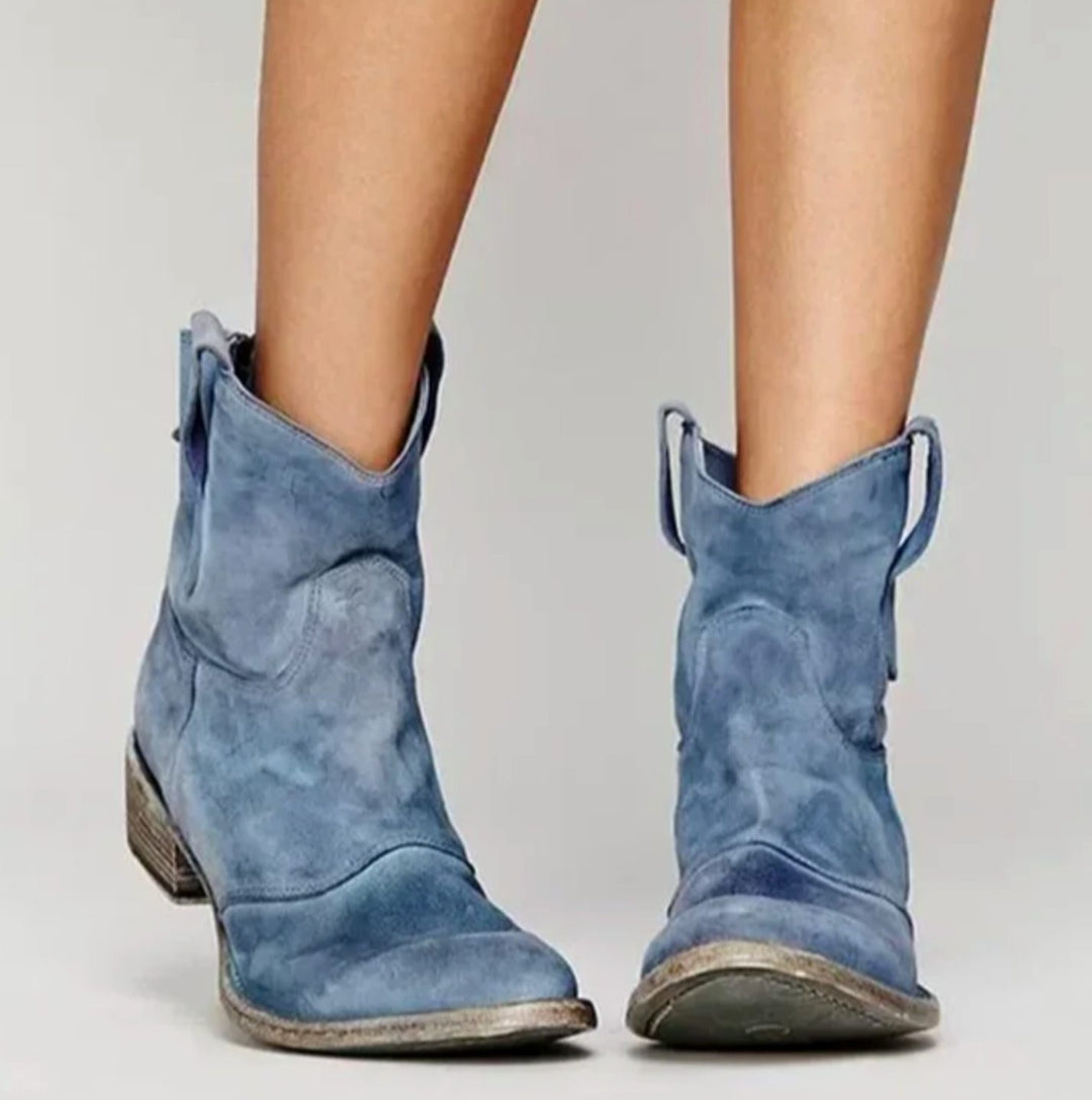 Damen Wildleder-Westernstiefel für einen stilvollen Look mit niedrigem Absatz - Blau