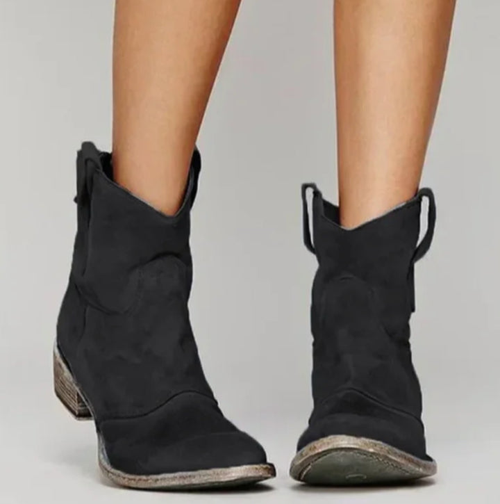 Damen Wildleder-Westernstiefel für einen stilvollen Look mit niedrigem Absatz - Schwarz