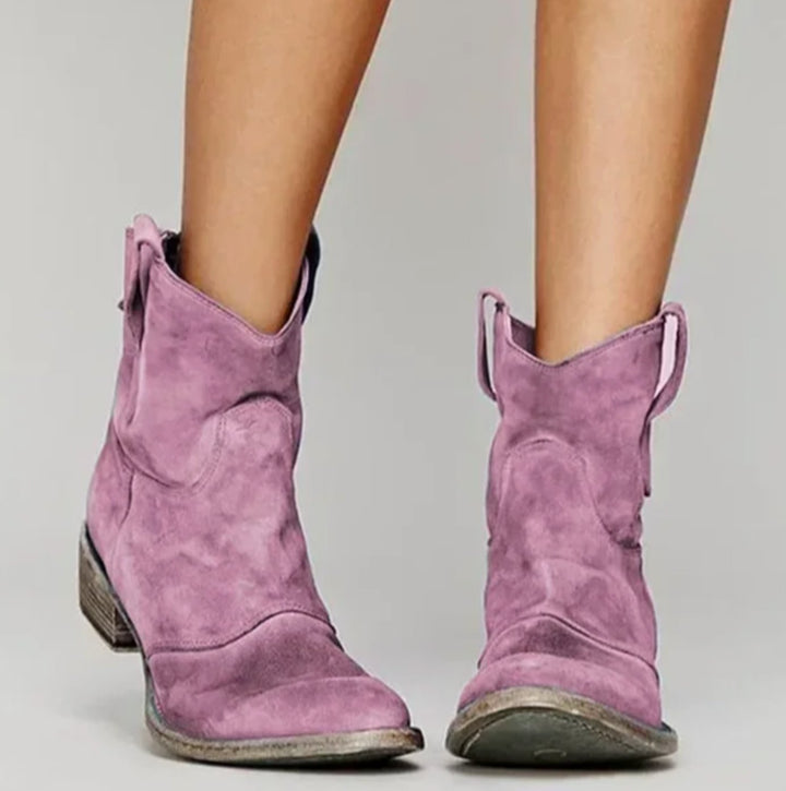 Damen Wildleder-Westernstiefel für einen stilvollen Look mit niedrigem Absatz - Rosa