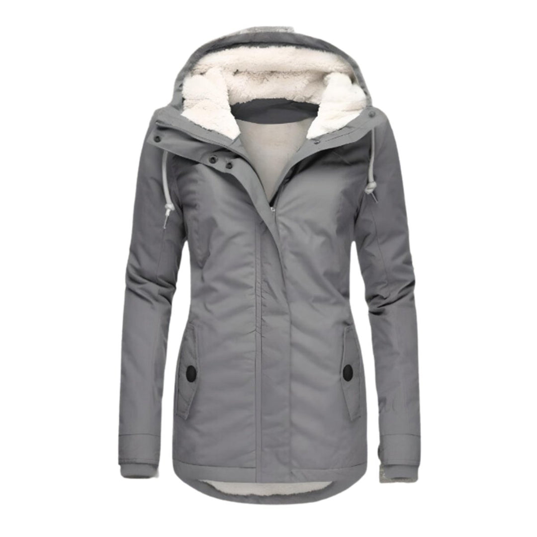 Damen Winterparka Sherpa-Gefüttert Wasserabweisend Tailliert Women Coat - Grau