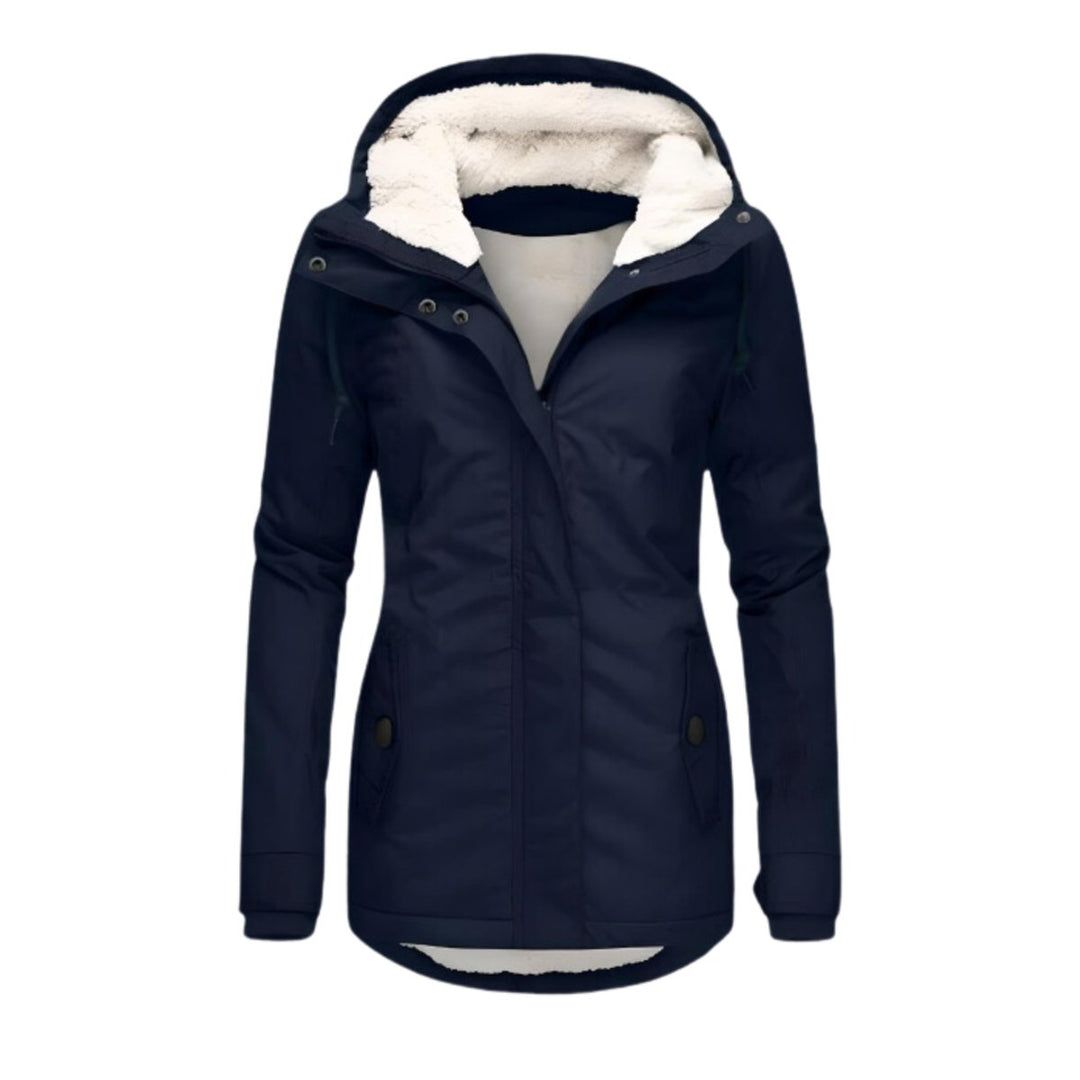 Damen Winterparka Sherpa-Gefüttert Wasserabweisend Tailliert Women Coat - Marineblau
