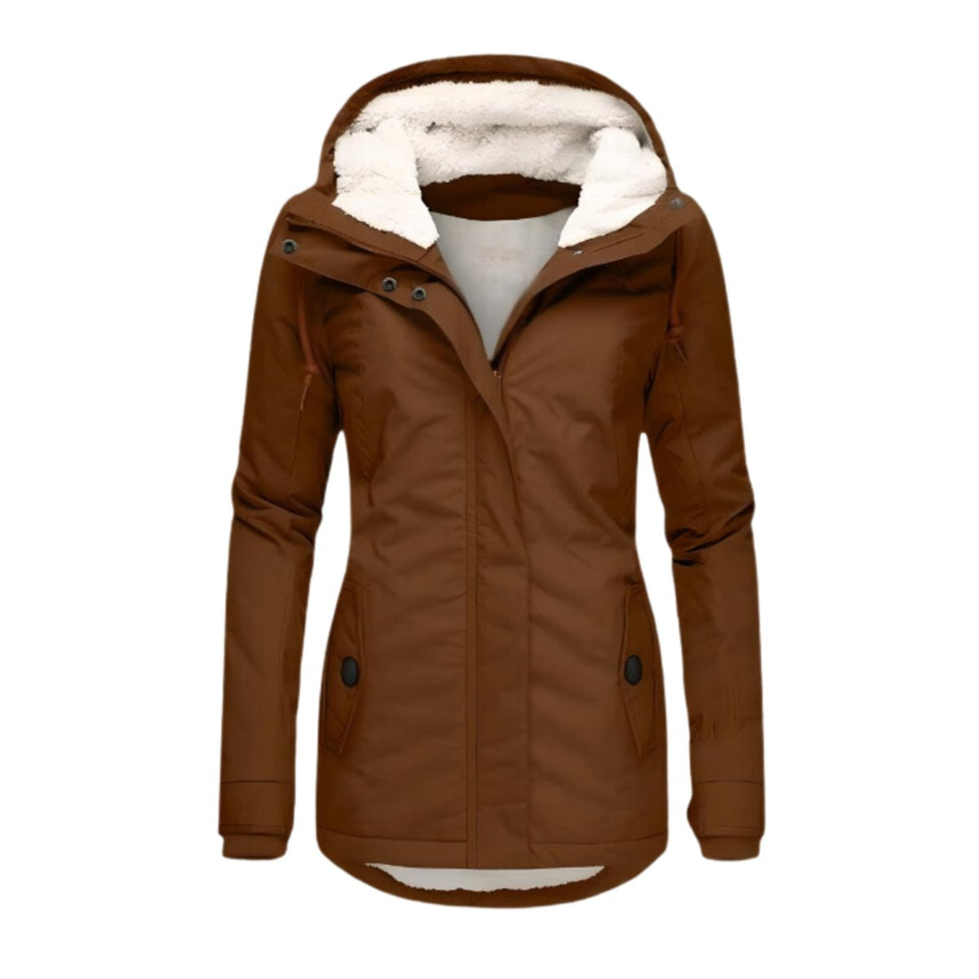 Damen Winterparka Sherpa-Gefüttert Wasserabweisend Tailliert Women Coat - Braun