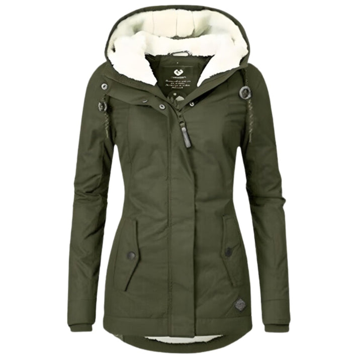 Damen Winterparka Sherpa-Gefüttert Wasserabweisend Tailliert Women Coat - Militärgrün