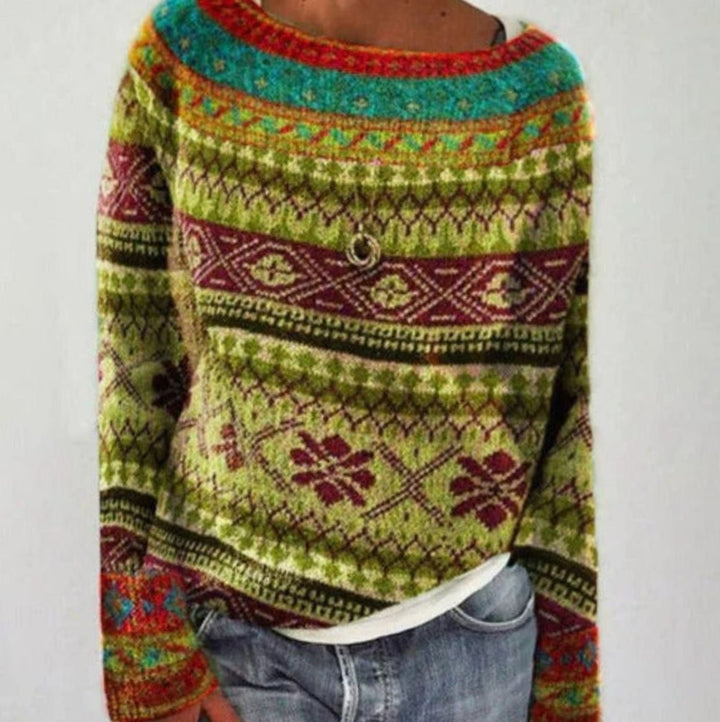 Damen Winterpullover nordischem Muster Rundhals Weihnachtsstrickpullover - Hellgrün