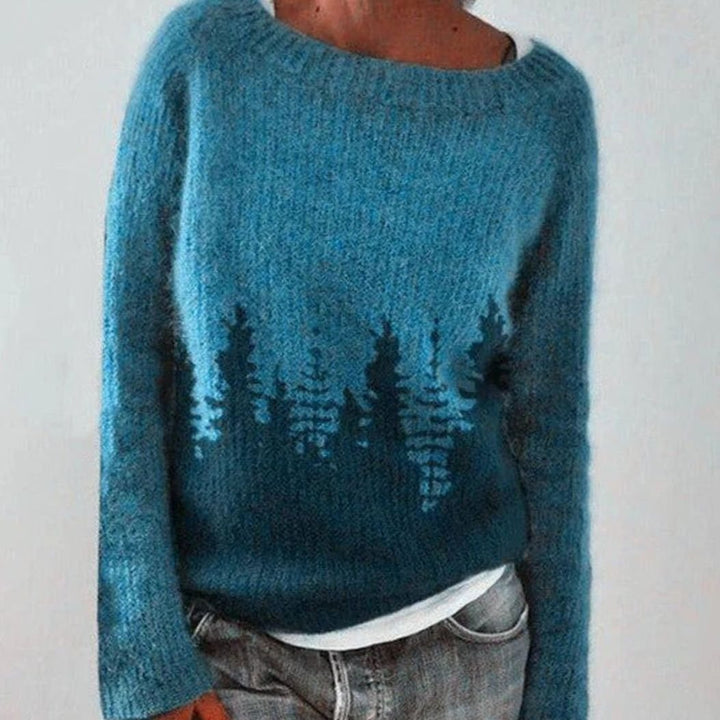 Damen Winterpullover nordischem Muster Rundhals Weihnachtsstrickpullover - Blau