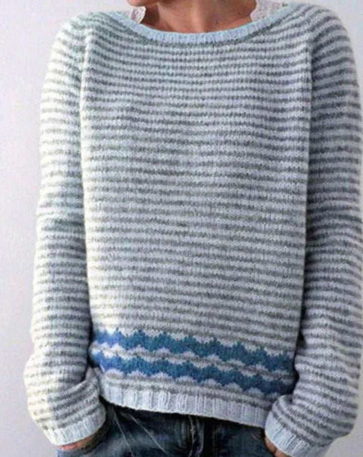 Damen Winterpullover nordischem Muster Rundhals Weihnachtsstrickpullover - Grau